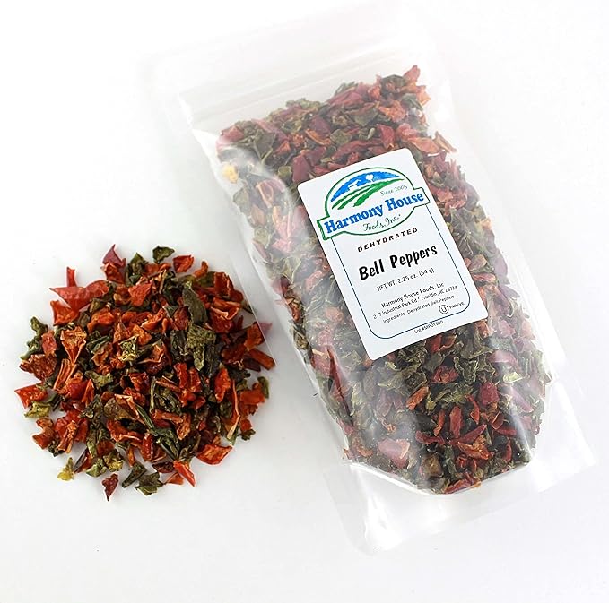 Harmony House Dried Mixed Bell Peppers, Diced – Dehydrated Vegetables for Cooking, Camping, Emergency Supply and More