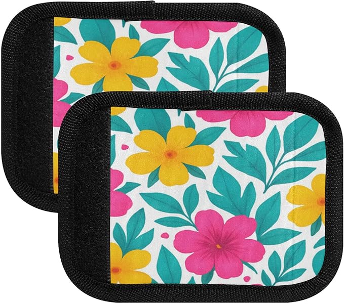 2 Pack Flowers Luggage Handle Wrap, Detachable Luggage Tag, Neoprene Suitcase Wrap with Comfort Grip & Bright Identifier for Suitcase, Travel Bag, Sports Bag