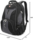 SwissGear 1900 ScanSmart 17” Laptop Backpack Grey/Black – Reflective Tech Backpack with ScanSmart Compartment – Multiple Organizer Pockets & RFID Scan Blocking Technology