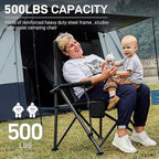 EVER ADVANCED Oversized Folding Camping Chair for Adults, Heavy Duty Lawn Chair with Side Pockets, Portable Collapsible Quad Chair for Outside, Support Up to 500lbs, Black