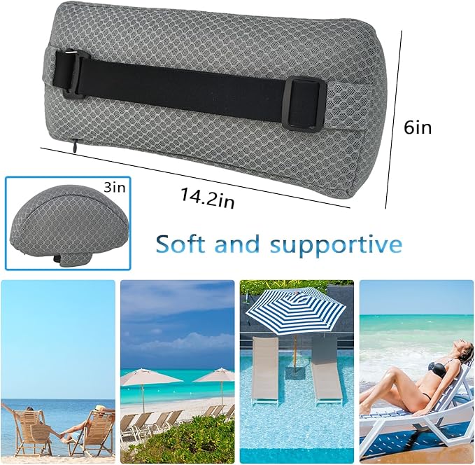 REEZEIVI 1Pack Headrest Pillow for Patio Chaise Lounge,Chaise Lounge Pillows Outdoor 3D air mesh with Elastic Band,Quick Drying and Washable Spa Pillow for Recliner,Beach Chair,Office Chair Gray