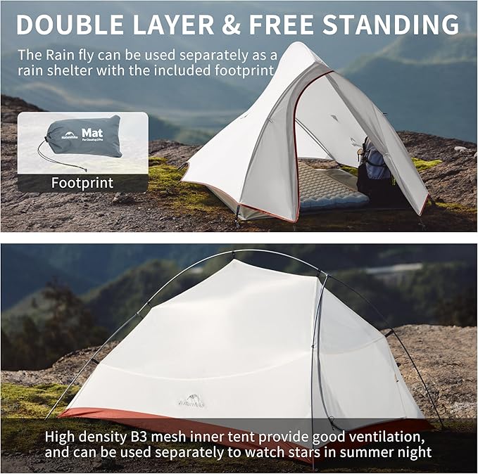 Naturehike Cloud-Up 1 Person Tent, Lightweight Backpacking Tents for One Man, Waterproof Ultralight One Person Tent for Camping Hiking Backpacking