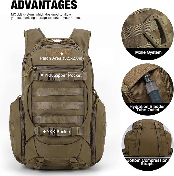 Mardingtop Tactical Molle Backpack for Men - 28L EDC Hiking & Motorcycle Backpack