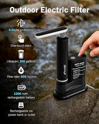 Frizzlife Electric Water Filter Camping, 0.01μm Ultrafiltration 7-Stage Portable Water Filter, Rechargeable Water Purifier for Camping, Survival, Backpacking, Hiking & Emergency, EF1200