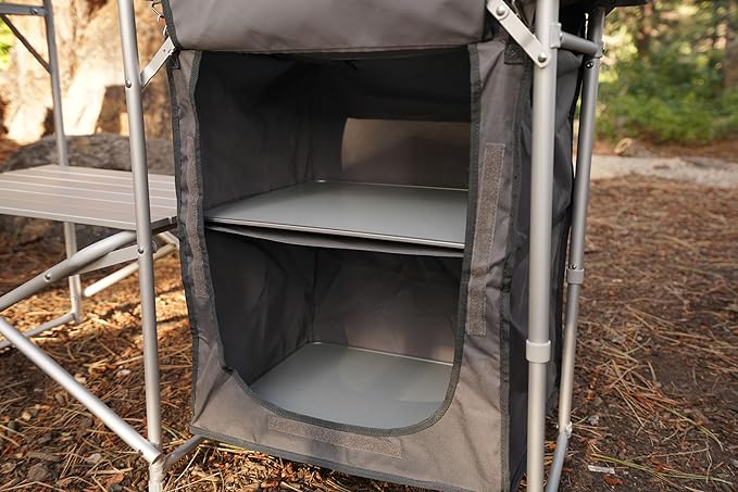 Deluxe Roll Top Kitchen Table for Camping Made with Weather-Resistant Aluminum (by Caddis Sports)