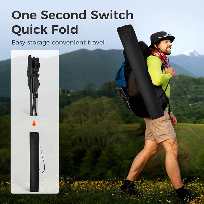 LET'S CAMP Camping Chair 2 Pack Folding Chair with 3-Can Cooler Bag Portable Lawn Chair with Cup Holder,Storage Pocket, Supports 225LBS, Collapsible Chair for Camp, Beach, Picnic (Black)