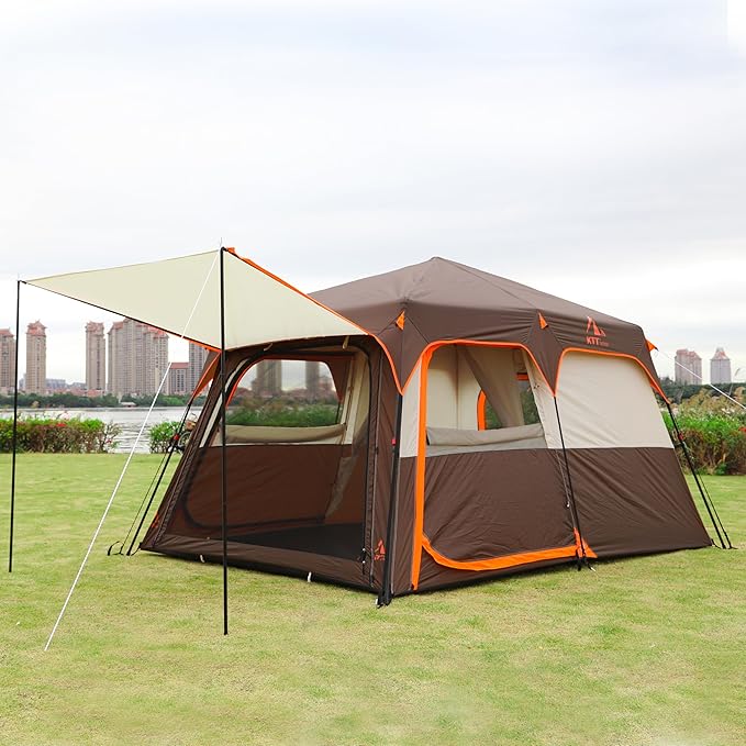 KTT Instant Tent 6 Person(B),Large Family Cabin Tents,Automatic Tent Build Quickly in 60S,2 Rooms,2 Top Windows,3 Doors and 3 Windows with Mesh,Waterproof,Big Tents for Outdoor,Picnic,Camping.