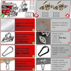 sprookber 304 Stainless Steel Pad Eye Snap Hooks, M10 Heavy Duty Ceiling Hook, 1700lb Capacity Hammock Swing Hanging kit, Plant Hangers, Marine Hardware Staple Hook Loop with Screws, Set of 8
