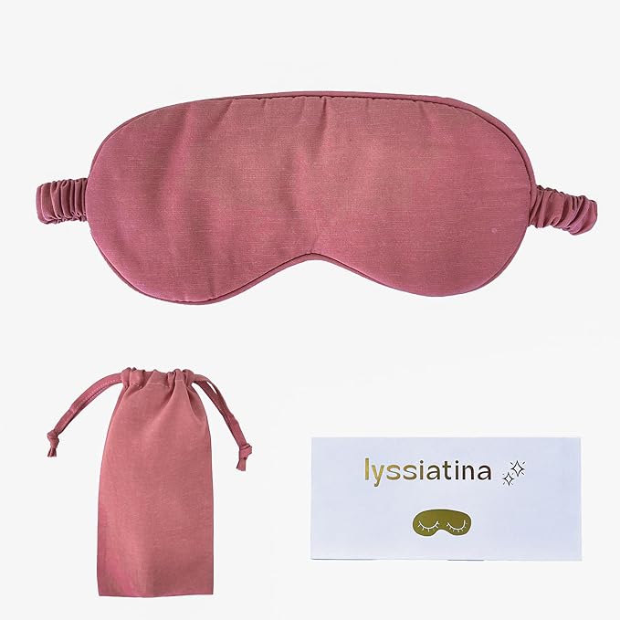 Sleep Mask Linen Eye Mask with Elastic Band,Comfort Sleeping Shade for Nighttime Sleeping, Traveling & Napping,Side Sleeper Eye Cover Cooling with Travel Bag Gift Package(Rose)