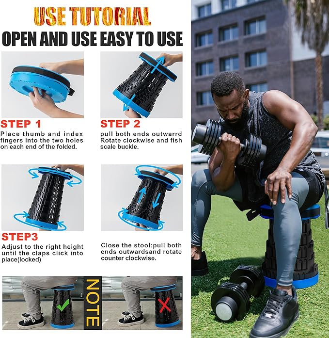 2025 2PCS Upgraded Collapsible Stool Thickened Set, Portable Stool Folding Stools, Foldable Chair for Camping Fishing Hiking BBQ and Outdoor Activities - Max 500lbs (Blue)