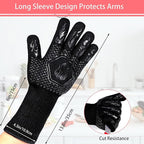 BBQ Fireproof Gloves, Grill Cut-Resistant Gloves 1472°F Heat Resistant Gloves, Non-Slip Silicone Oven Gloves, Kitchen Safe Cooking Gloves for Oven Mitts,Barbecue,Cooking, Frying, Black（2 Pairs）