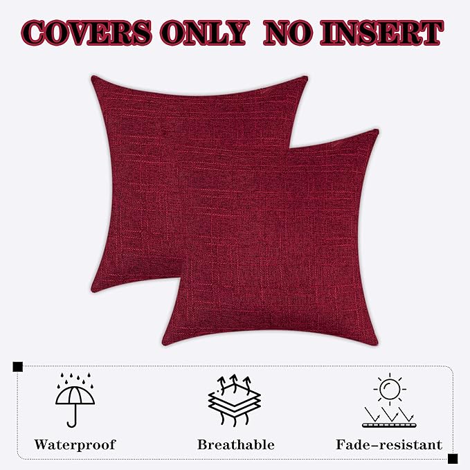 Kevin Textile Pack of 2 Decorative Outdoor Throw Pillow Covers Waterproof Classic Checker Linen Pillowcases Cushion Cases for Sofa Couch Patio Garden 24x24 Inch Red