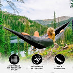 SZHLUX Camping Hammock Double & Single Portable Hammocks with 2 Tree Straps, Great for Hiking,Backpacking,Hunting,Outdoor,Beach,Camping,Black / Grey