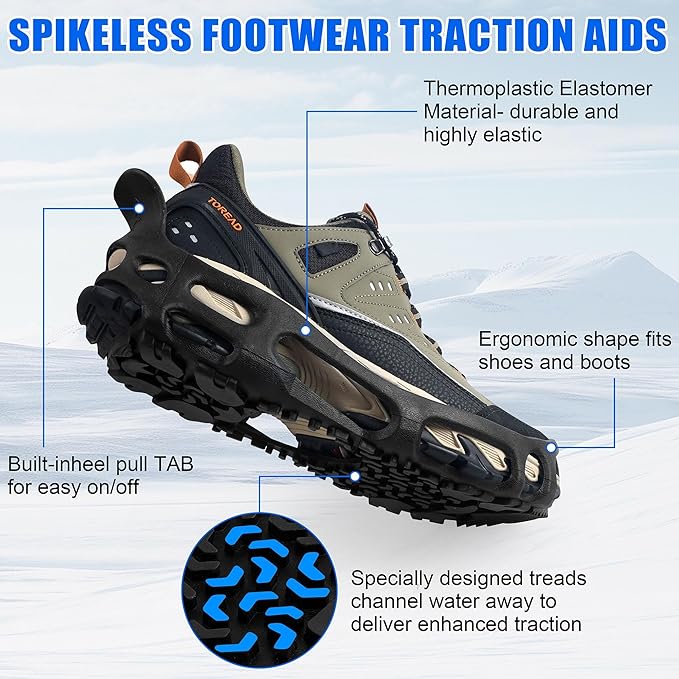 Spikeless Ice Cleats,Anti-Slip Snow Winter Traction Grips Crampoms for Slick Wet Surface Indoor Outdoor Use Ice Shoes Grippers Rubber Tread Overshoes
