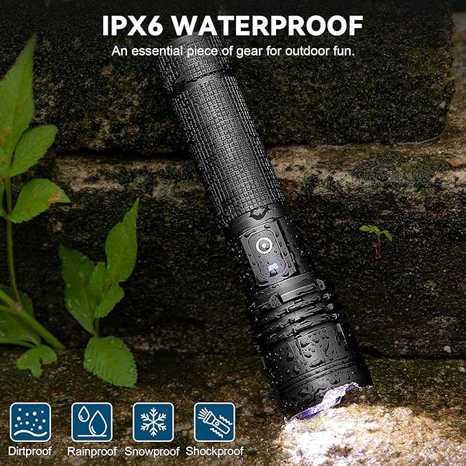 Flashlight Rechargeable LED High Lumens - 99,000 Lumens Super Bright Flashlights with 5 Modes, Adjustable，Waterproof Powerful Flash Light for Home, Camping(2 Pack)