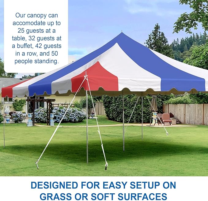 Party Tents Direct 20'x20' Weekender Canopy Pole Tent - Easy Up Canopy Tent with 80 Person Capacity - Outdoor Canopies for Parties, Weddings, & Events (Red, White and Blue)