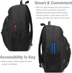 Extra Large Laptop Backpack for Men,37L Gaming Laptop Backpack,18.4Inch Travel Backpack with USB Charging Port, Business Flight Approved -Big Capacity Computer Bag College Bookbag, Black Black