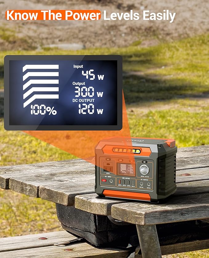 PROGENY 300W Portable Power Station, 299Wh/80818mAh Solar Generator, Regulated DC Output Backup Battery with Pass-Through Charging AC Outlet, Pure Sine Wave, LED Light Power Station for CPAP Camping