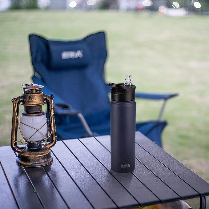 HASLE OUTFITTERS Insulated Water Bottle 22 oz Double Wall Stainless Steel Water Bottle Wide Mouth with Straw Lid & Spout Lid Keeps Cold or Hot(Navy,8)