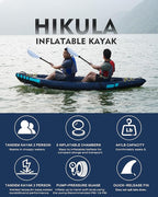 Inflatable Kayak 2 Person, Tandem Kayak, Foldable Kayaks for Adults, with Kayak Fin, 2 Aluminum Paddles, 2 Padded Seats, Hand Pump and Travel Backpack