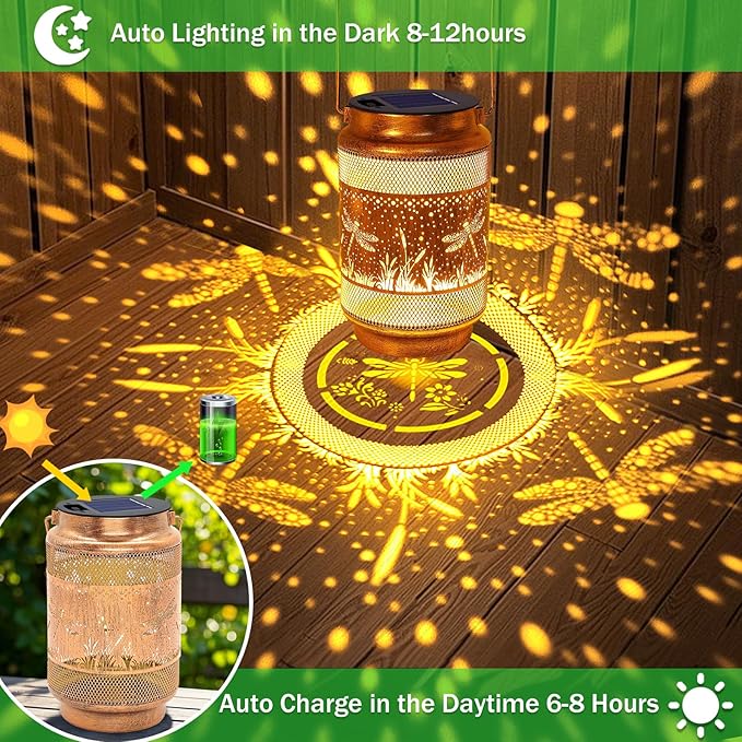 2 Pack Dragonfly Solar Lanterns Outdoor Waterproof Garden Decor, Dragonfly Birthday Gifts for Women Mom Grandma, Metal Hanging Solar Lights for Outside Yard Patio Pathway Backyard Porch