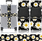 Slohif Luggage Straps for Suitcases Travel Belt Accessories Luggage Connector Identifiers 2 Pack Over Handle with Buckle Unique Nylon Adjustable Strap for Sleeping Bag Car Seat Daisy