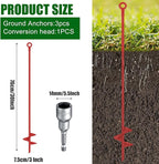 Lasnten 3 Pcs 30 Inch Heavy Duty Ground Anchor Spiral Blade Earth Anchor Kit Metal Anchor Hook Beach Sand Stakes Camping for Securing Animals, Shelters, Tents, Canopies (Red)