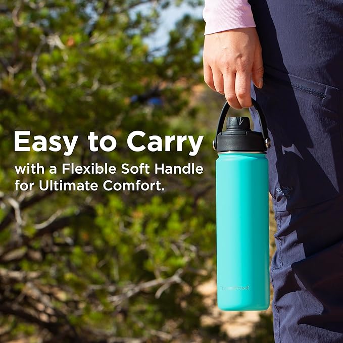 ThermoProof Double-Walled Vacuum Insulated Stainless Steel Water Bottle - Wide Mouth with Chug & Spout Lids, Dishwasher Safe, Reusable, Leakproof, Hot & Cold for Men, Women & Kids - 22oz, Pink