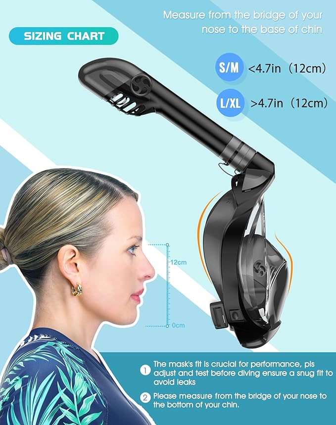 Zenoplige Full Face Snorkel Mask Adults,Dry-Top Snorkeling Gear with Camera Mount,Foldable 180-Degree Panoramic Scuba Mask for Snorkeling Diving Swimming Travel,Snorkel Mask Anti-Fog & Anti-Leak