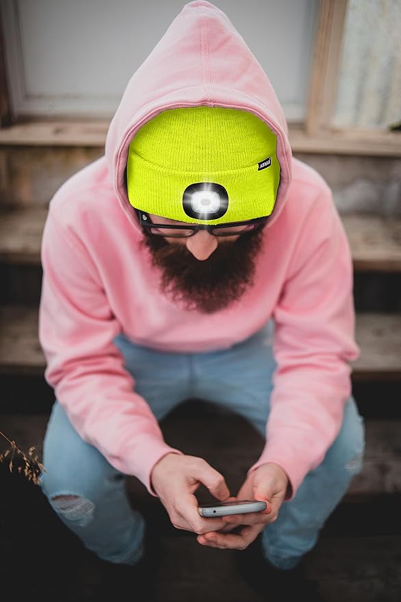 ATNKE LED Lighted Beanie Hat,USB Rechargeable 4 LED Running Headlamp Bright Cap with The Light Gifts for Men and Women