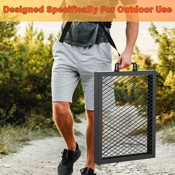 only fire Foldable X-Marks Fire Pit Cooking Grate, Portable Rectangle Campfire Grill Grate with Handles, Heavy Duty Steel Campfire BBQ Grill for Outdoor, 40 inch