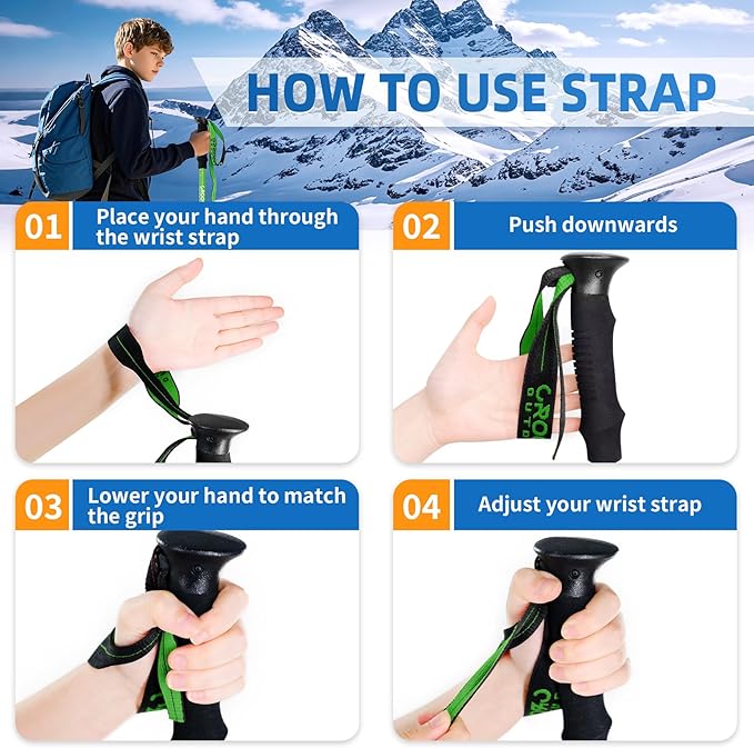 Lightweight Collapsible Kids Hiking Poles - Retractable Kids Hiking Stick, Telescoping Aluminum Trekking Poles 2 Pack, Adjustable Kids Ski Poles by Croosse