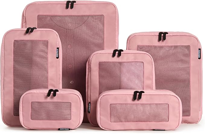 Compression Packing Cubes for Travel - Luggage Organizer Bags - Double Zipper Packing Cubes for Suitcases (6-Pack, Rose)