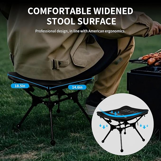 TENPLAY Portable Camping Stools for Adults Heavy Duty,Holds Up to 330lbs,18 Inch Oversized Folding Stools with All-in-One Seat & Carry Bag Design for Camping Outdoor Beach Travel Hiking Fishing Black