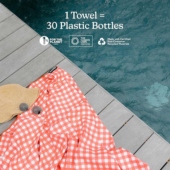Nomadix Original Towel - Perfect for Beach, Pool, Travel, Camping, Yoga - Made with Recycled Materials - Super Absorbent - Sand Resistant - Gingham Red - 72.5x30