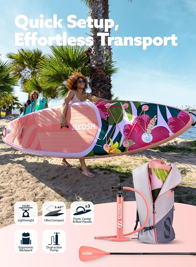 SLOOSH Inflatable Stand Up Paddle Board, 10'6" Inflatable Paddle Boards with Premium Accessories, Non-Slip EVA Deck, Ultra-Light Carry Bag Pump, Meander SUP for Youth & Adults