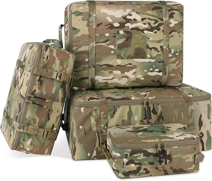 PETAC GEAR 4 PCS Tactical Modular Packing Cubes with Waterproof Material, Large Capacity Storage Bag, Easy Clean Outdoor Travel Organize Storage Pouches Bags (MC)