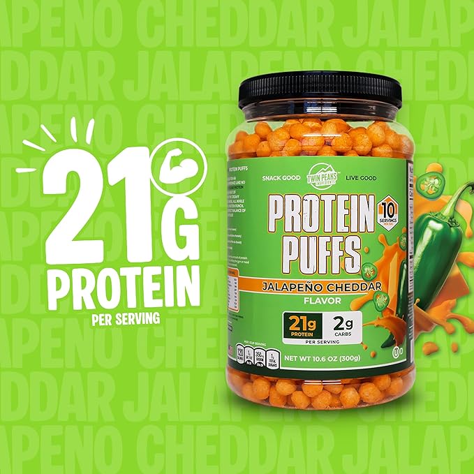 Twin Peaks Protein Puffs - (Jalapeno Cheddar), Keto Friendly, Low Carb Snack (300g, 21g Protein, 2g Net Carbs, High Protein, Healthy Crunchy Snack)