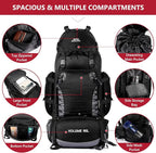 90L Hiking Backpack, Camping Travel Backpack with Rain Cover Lightweight Travel Daypack for Climbing Camping Touring (Black)