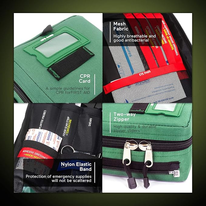 255PCs Compact First Aid Kit Emergency Survival Trauma Kit Medical Kit with Labeled Compartments for Boat Car Camping Hiking Travel & Backpacking