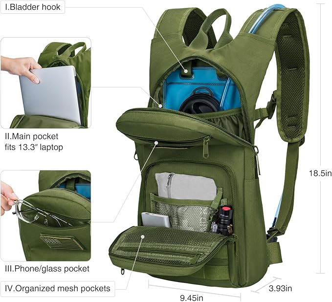 NOOLA 3L Hydration Backpack, Water Backpack with TPU Water Bladder, Tactical Hydration Pack for Men Women, Molle Water Backpack for Hiking, Biking, and Hunting