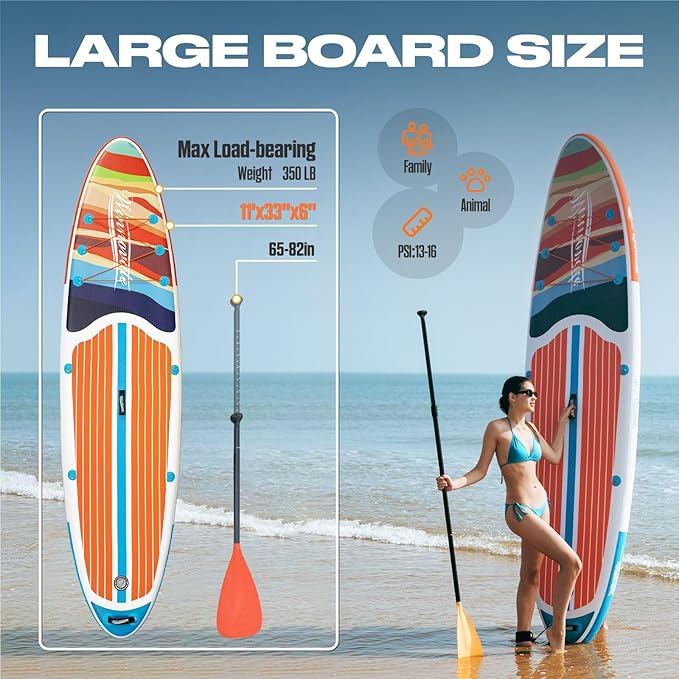 Inflatable Paddle Boards for Adults and Youth, 11'x33 Wood Grain Stand Up Paddle Board with SUP Accessories, Portable Inflatable Paddleboard for All Skill Levels,Blow Up Paddle Board as Present