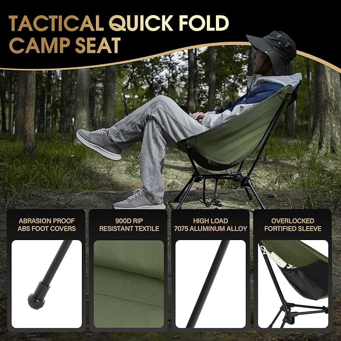 MOON LENCE Portable Snap-Lock Camping Chair, Folding Compact Chair, Lightweight Foldable Backpacking Support 330 lbs (Green)