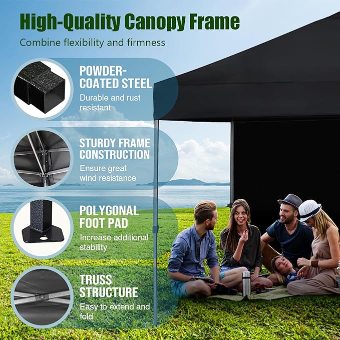 Eurmax USA NOMATTER ONE-Person Open&Close 10x10ft Pop Up Canopy Tent,Portable Shelter Canopy for Outdoor Events with 1 Removable Sidewall,Instant Canopies,Temporary Sunshade,Bonus 4 Sand Bags(Blue)