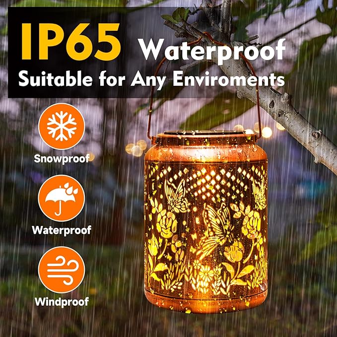 Hyrion Butterfly Solar Lanterns Outdoor Waterproof Metal Hanging Lights, Garden Decor Gifts for Women, Mom, Grandma Solar Decorations for Yard, Patio, Backyard, Porch, Lawn, Walkway, Tabletop