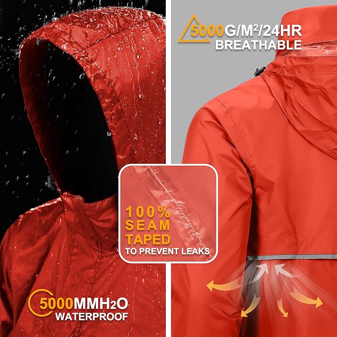 Outdoor Ventures Men's Rain Jacket Waterproof Lightweight Packable Rain Pullover for Hiking Golf Running