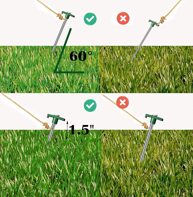 Cheardia 20 Pack Tent Stakes Heavy Duty, 9.75 Inch Yard Stakes Non-Rust Metal Tent Pegs Ground Stakes Tent Spikes for Camping Patio, Garden, Canopies, Grassland, Outdoor,Green