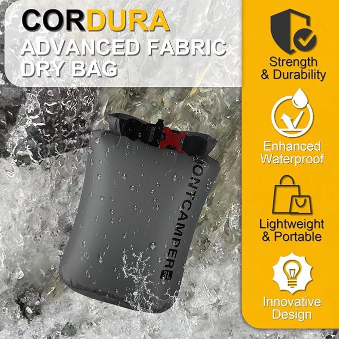 Upgraded CORDURA Waterproof Dry Bag-Lightweight&Durable Waterproof Storage Sack-Roll Top with Survival Whistle-Suitable for High-Intensity Outdoor Adventures-Floats on Water (3L/Grey)