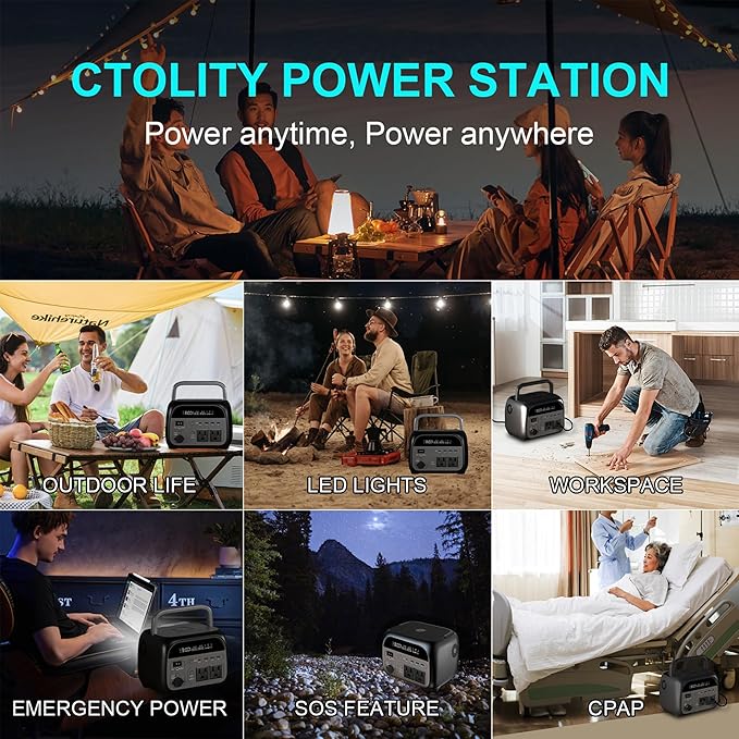 Portable Power Station 345Wh LiFePO4 Battery - Solar Generator with 500W AC Output for Home Use Camping Travel RVs Emergencies