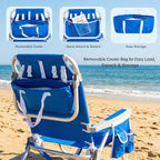 SUNNYFEEL Low Beach Chair 2 Pack, 5-Position Lay Flat Reclining, Backpack Portable Folding Chairs with Cooler Bag & Cup Holder, Heavy Duty 350 LBS, Compact for Beach, Camping, Travel